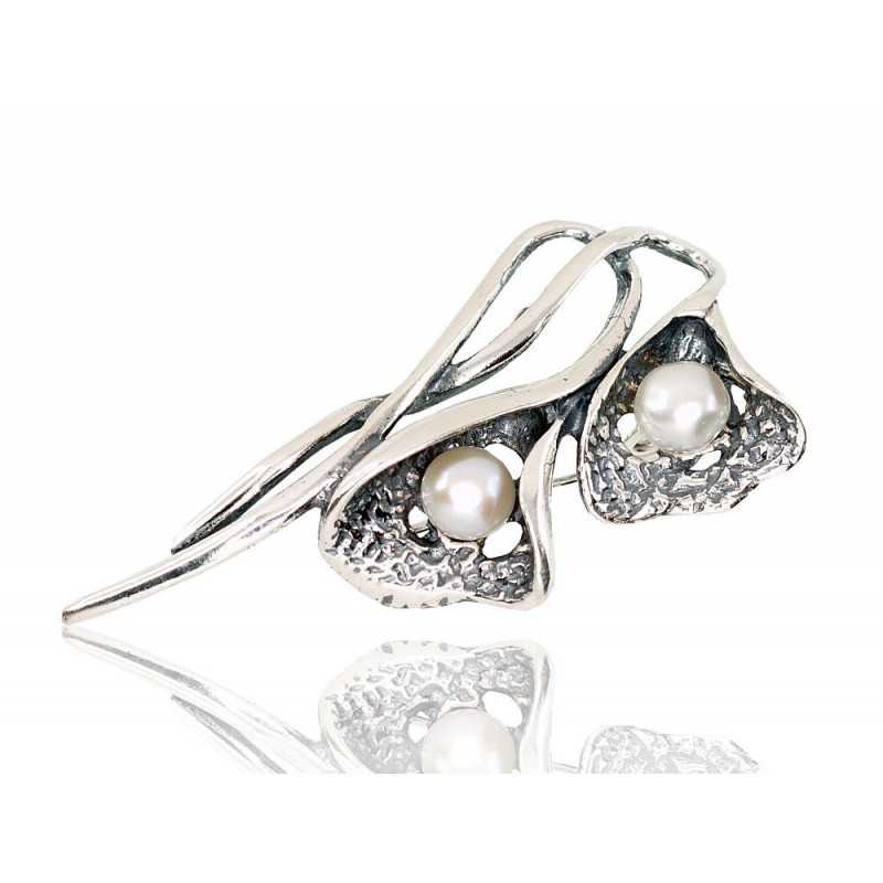 Sudraba piespraude 2920108(POx-Bk)_PE, Sudrabs	925°, oksids (pārklājums), Pērles 