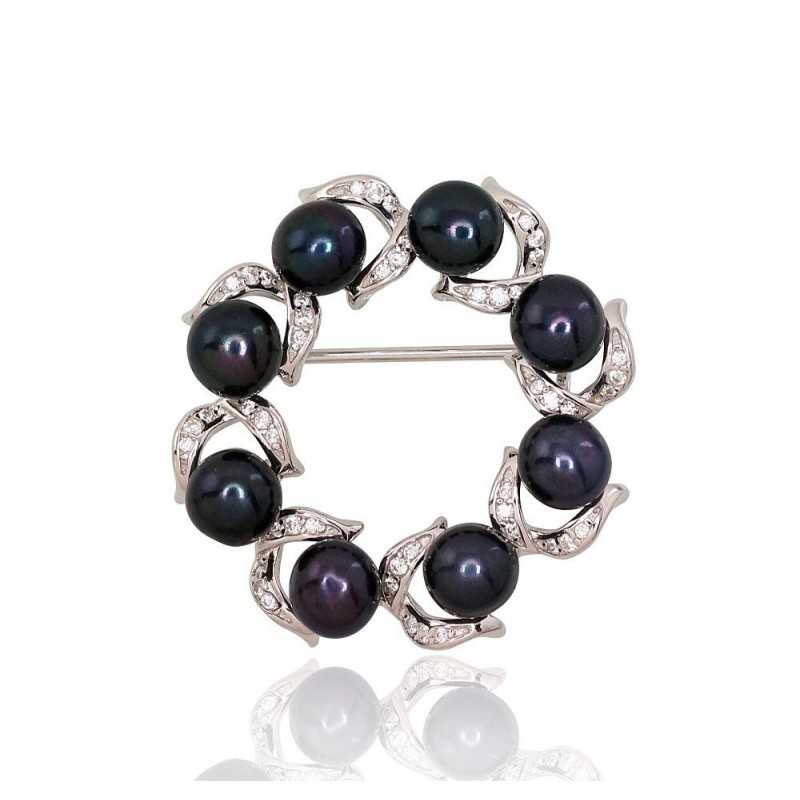 Sudraba piespraude 2920175(PRh-Gr)_CZ+PE-BK, Sudrabs	925°, rodijs (pārklājums), Cirkoni , Pērles 