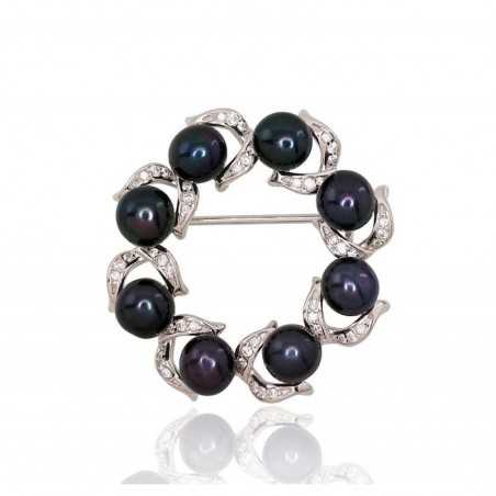 Sudraba piespraude 2920175(PRh-Gr)_CZ+PE-BK, Sudrabs	925°, rodijs (pārklājums), Cirkoni , Pērles 