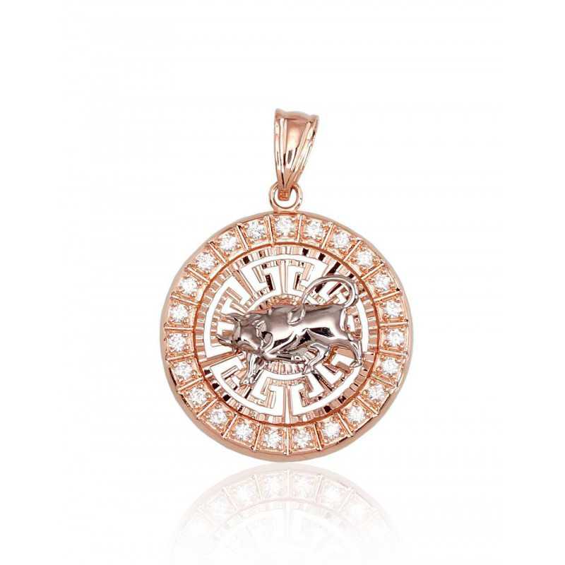 Zelta kulons - zodiaka zīme 1300451(Au-R+PRh-W)_CZ (Vērsis), Sarkanais Zelts	585°, rodijs (pārklājums) , Cirkoni 