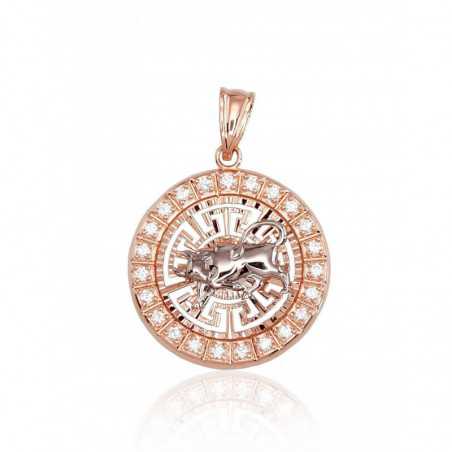 Zelta kulons - zodiaka zīme 1300451(Au-R+PRh-W)_CZ (Vērsis), Sarkanais Zelts	585°, rodijs (pārklājums) , Cirkoni 