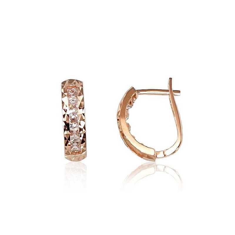 Zelta auskari ar angļu slēdzēju 1200421(Au-R)_CZ, Sarkanais zelts	585°, Cirkoni 