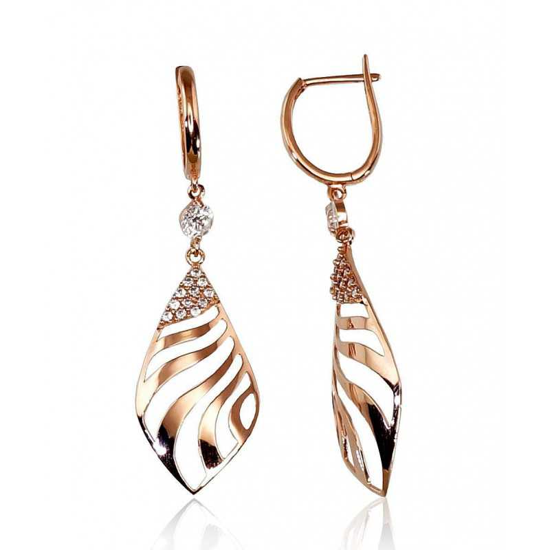 Zelta auskari ar angļu slēdzēju 1200429(Au-R)_CZ, Sarkanais zelts	585°, Cirkoni 