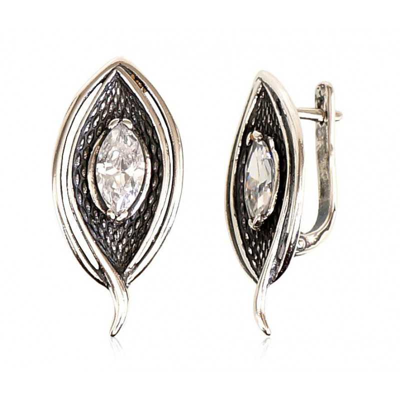 Sudraba auskari ar  angļu  slēdzēju 2201123(POx-Bk)_CZ, Sudrabs	925°, oksids (pārklājums), Cirkoni 