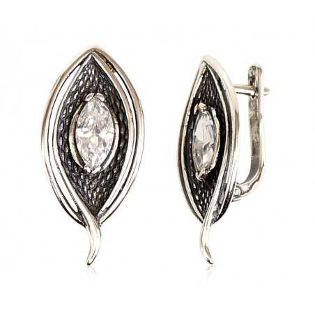 Sudraba auskari ar  angļu  slēdzēju 2201123(POx-Bk)_CZ, Sudrabs	925°, oksids (pārklājums), Cirkoni 