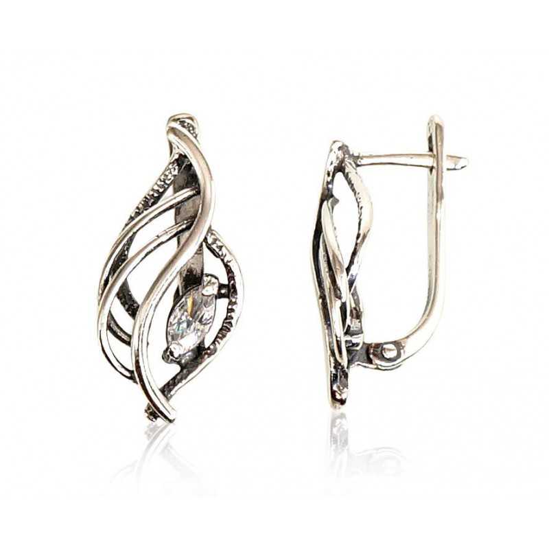 Sudraba auskari ar  angļu  slēdzēju 2201124(POx-Bk)_CZ, Sudrabs	925°, oksids (pārklājums), Cirkoni 