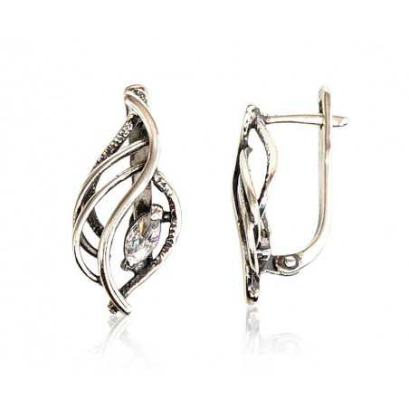 Sudraba auskari ar  angļu  slēdzēju 2201124(POx-Bk)_CZ, Sudrabs	925°, oksids (pārklājums), Cirkoni 