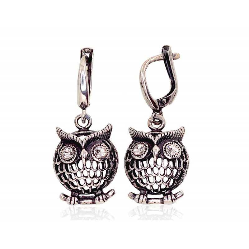 Sudraba auskari ar  angļu  slēdzēju 2201127(POx-Bk)_CZ, Sudrabs	925°, oksids (pārklājums), Cirkoni 