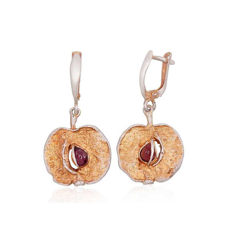 Sudraba auskari ar angļu slēdzēju 2202220(Matt+POx-MattY)_GR-2, Sudrabs	925°, oksids (pārklājums), Granāts 