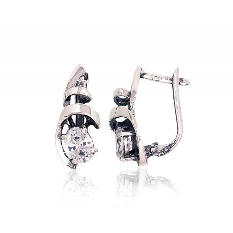 Sudraba auskari ar  angļu  slēdzēju 2202758(POx-Bk)_CZ, Sudrabs	925°, oksids (pārklājums), Cirkoni 