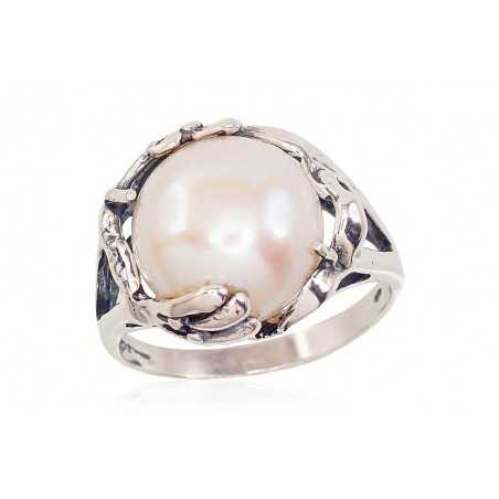 Sudraba gredzens 2101569(POx-Bk)_PE, Sudrabs	925°, oksids (pārklājums), Pērles 