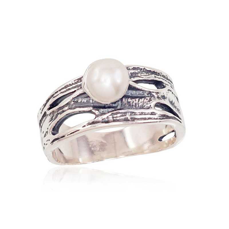 Sudraba gredzens 2101570(POx-Bk)_PE, Sudrabs	925°, oksids (pārklājums), Pērles 