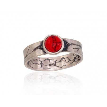 Sudraba gredzens 2101687(Matt+POx-MattBk)_COX, Sudrabs	925°, oksids (pārklājums), Korallis (Imitācija) 