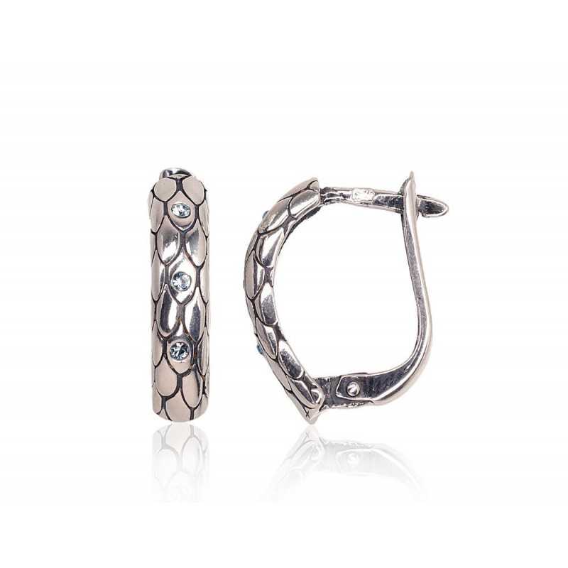 Sudraba auskari ar  angļu  slēdzēju 2202820(POx-Bk)_SV-AQ, Sudrabs	925°, oksids (pārklājums), Kristāli 