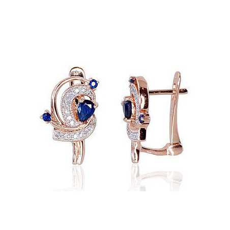 Zelta auskari 1200503(Au-R+PRh-W)_DI+SA, Sarkanais Zelts	585°, rodijs (pārklājums) , Briljanti , Safīrs 