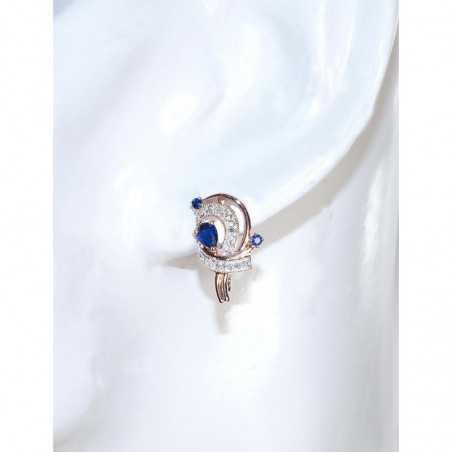 Zelta auskari 1200503(Au-R+PRh-W)_DI+SA, Sarkanais Zelts	585°, rodijs (pārklājums) , Briljanti , Safīrs 