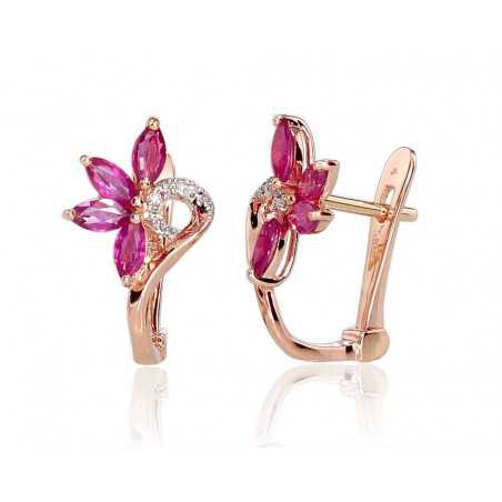 Zelta auskari 1200717(Au-R+PRh-W)_DI+RB, Sarkanais Zelts	585°, rodijs (pārklājums) , Briljanti , Rubīns 