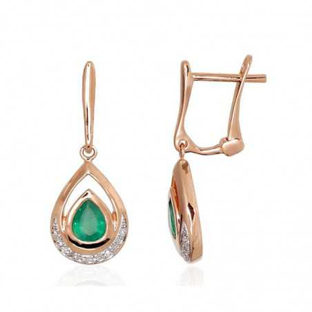 Zelta auskari  1200977(Au-R+PRh-W)_DI+EM, Sarkanais Zelts	585°, rodijs (pārklājums) , Briljanti , Smaragds 