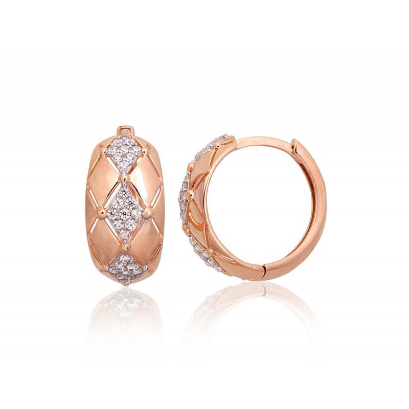 Zelta auskari ar apaļu aizdāri 1201437(Au-R+PRh-W)_CZ, Sarkanais Zelts	585°, rodijs (pārklājums) , Cirkoni 