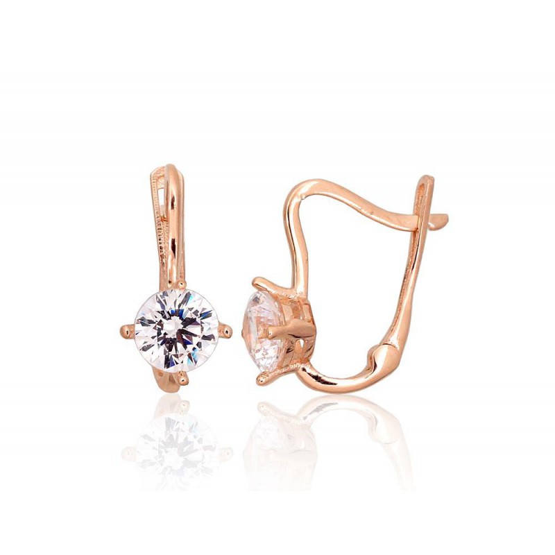 Zelta auskari ar  angļu  slēdzēju 1201445(Au-R)_CZ, Sarkanais Zelts	585°, Cirkoni 