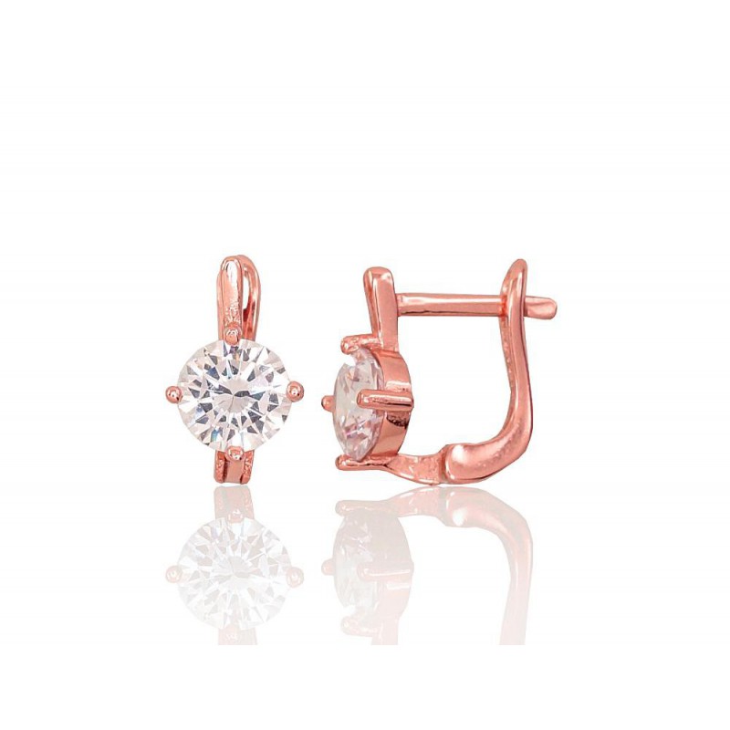 Sudraba auskari ar  angļu  slēdzēju 2202946(PAu-R)_CZ, Sudrabs	925°, sarkanais zelts (pārklājums), Cirkoni 