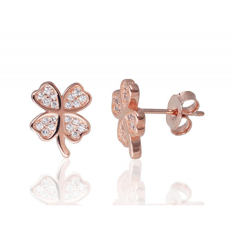 Sudraba auskari-puseti 2203675(PAu-R)_CZ, Sudrabs	925°, sarkanais zelts (pārklājums), Cirkoni 