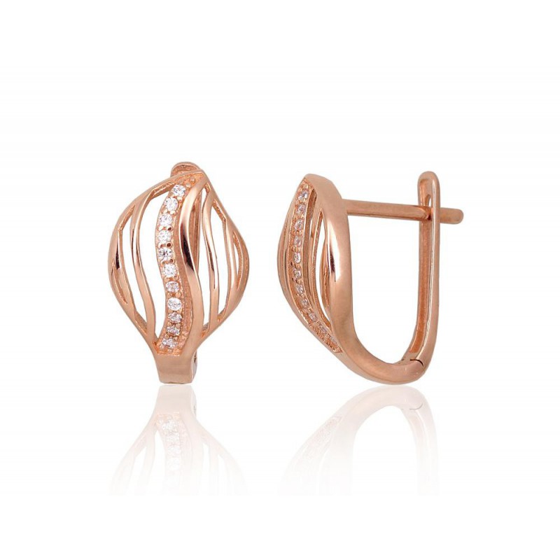 Zelta auskari ar  angļu  slēdzēju 1201153(Au-R)_CZ, Sarkanais Zelts	585°, Cirkoni 