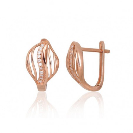 Zelta auskari ar  angļu  slēdzēju 1201153(Au-R)_CZ, Sarkanais Zelts	585°, Cirkoni 