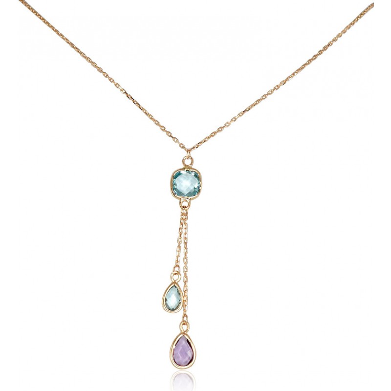 Zelta kaklarota 1500007(Au-R)_TZLB+AM, Sarkanais Zelts	585°, Debess zils topāzs , Ametists 