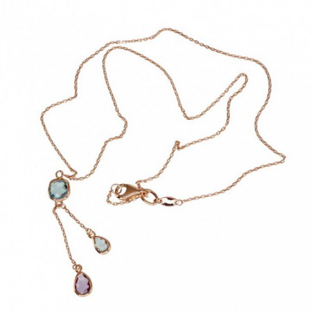 Zelta kaklarota 1500007(Au-R)_TZLB+AM, Sarkanais Zelts	585°, Debess zils topāzs , Ametists 