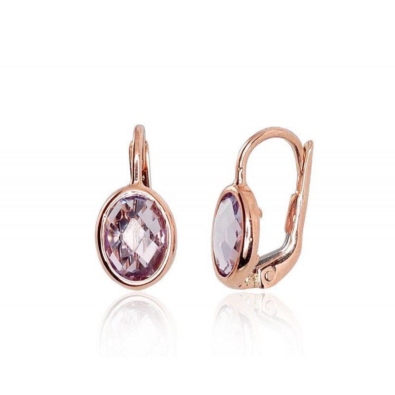 Zelta auskari ar  angļu  slēdzēju 1200859(Au-R)_AM, Sarkanais Zelts	585°, Ametists 