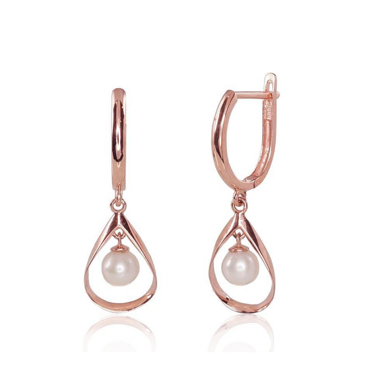 Zelta auskari ar angļu slēdzēju 1200824(Au-R)_PE, Sarkanais zelts	585°, Pērles 