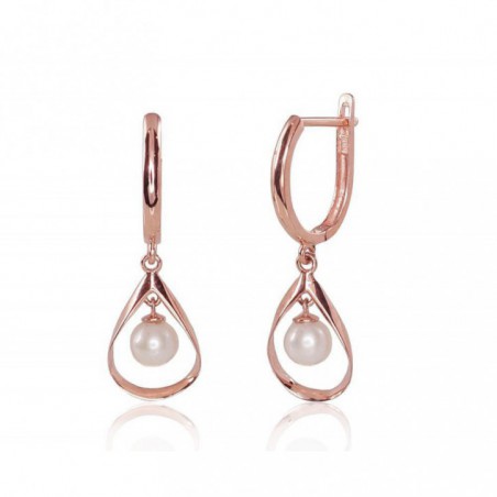 Zelta auskari ar angļu slēdzēju 1200824(Au-R)_PE, Sarkanais zelts	585°, Pērles 