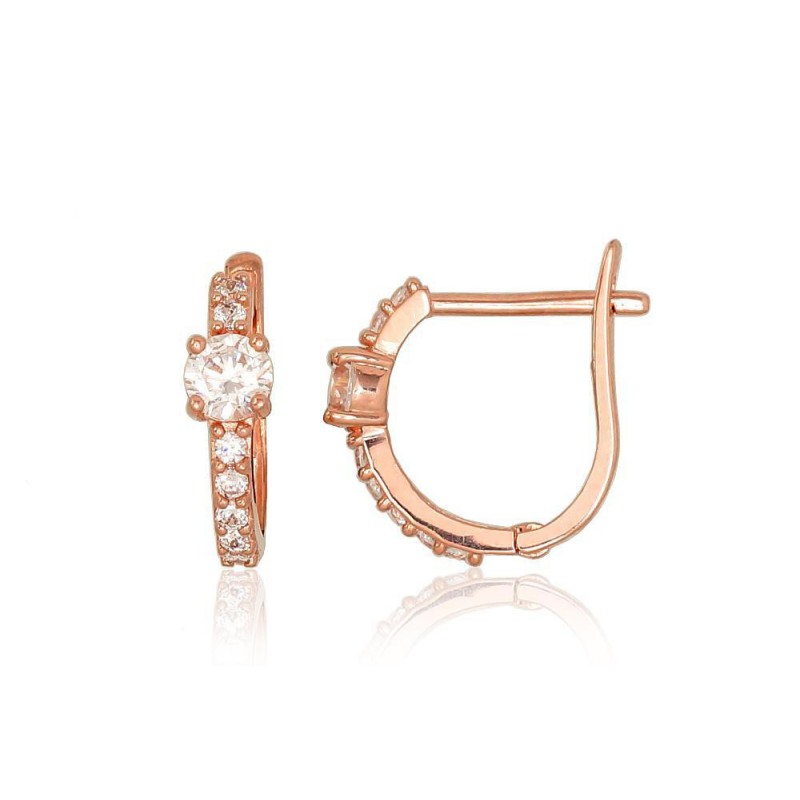 Zelta auskari ar angļu slēdzēju 1201108(Au-R)_CZ, Sarkanais zelts	585°, Cirkoni 