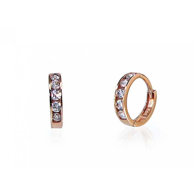 Zelta auskari ar apaļu aizdāri 1200183(Au-R)_CZ, Sarkanais Zelts	585°, Cirkoni 