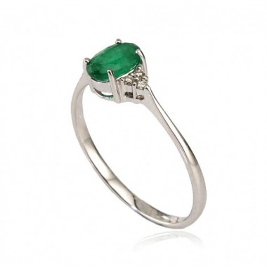 Zelta gredzens 1100091(Au-W)_DI+EM, Baltais Zelts	585°, Briljanti , Smaragds 