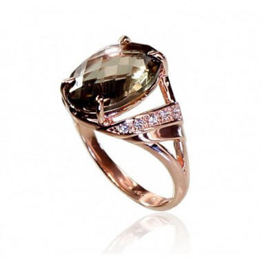 Zelta gredzens 1100337(Au-R)_CZ+KZSM, Sarkanais Zelts	585°, Cirkoni , Dūmu kvarcs 