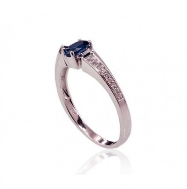 Zelta gredzens 1100423(Au-W)_DI+SA, Baltais Zelts	585°, Briljanti , Safīrs 