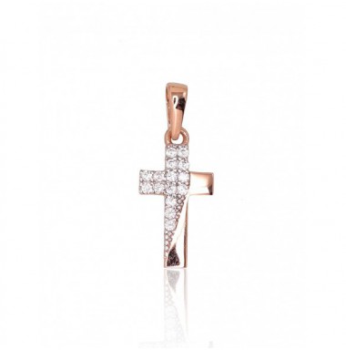 Zelta kulons-krustiņš 1300706(Au-R+PRh-W)_CZ, Sarkanais Zelts	585°, rodijs (pārklājums) , Cirkoni 