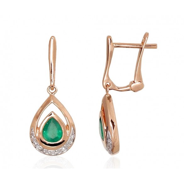 Zelta auskari  1200977(Au-R+PRh-W)_DI+EM, Sarkanais Zelts	585°, rodijs (pārklājums) , Briljanti , Smaragds 