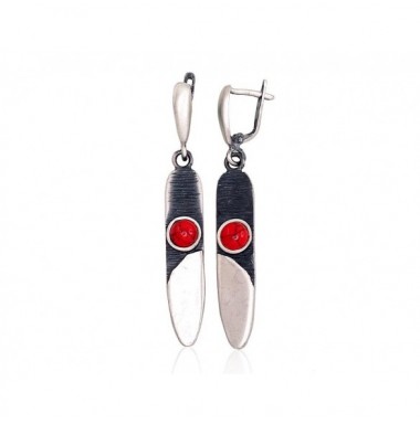 Sudraba auskari 2203261(Matt+POx-MattBk)_COX, Sudrabs	925°, oksids (pārklājums), Korallis (Imitācija) 