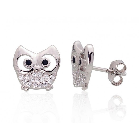 Sudraba auskari-puseti 2203478(PRh-Gr)_CZ+CZ-BK, Sudrabs	925°, rodijs (pārklājums), Cirkoni 