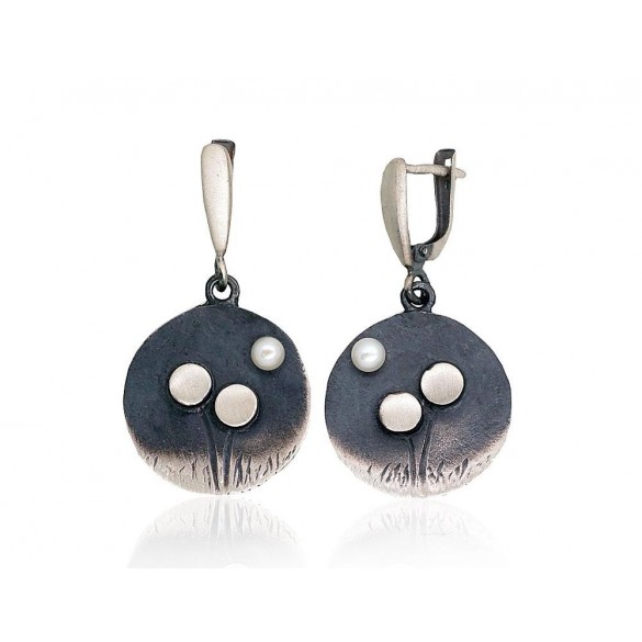 Sudraba auskari 2203534(Matt+POx-MattBk)_PE, Sudrabs	925°, oksids (pārklājums), Pērles 