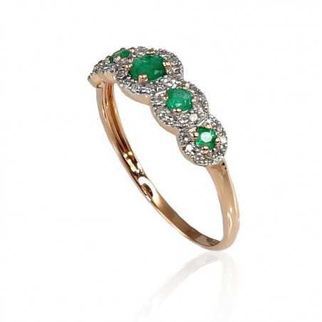 Zelta gredzens 1100202(Au-R+PRh-W)_DI+EM, Sarkanais Zelts	585°, rodijs (pārklājums) , Briljanti , Smaragds 