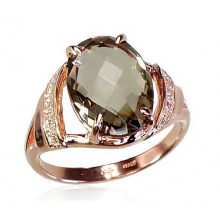 Zelta gredzens 1100337(Au-R)_CZ+KZSM, Sarkanais Zelts	585°, Cirkoni , Dūmu kvarcs 