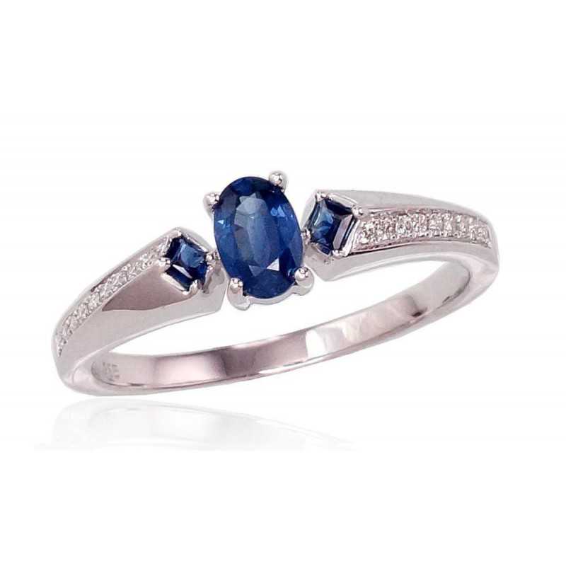 Zelta gredzens 1100423(Au-W)_DI+SA, Baltais Zelts	585°, Briljanti , Safīrs 