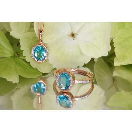 Zelta gredzens 1100523(Au-R+PRh-W)_DI+TZB, Sarkanais Zelts	585°, rodijs (pārklājums) , Briljanti , Zilais topāzs 