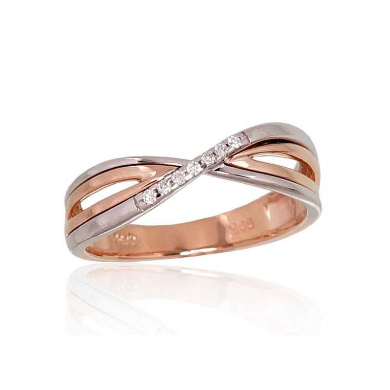 Zelta gredzens 1100650(Au-R+Au-W)_DI, Sarkanais/Baltais Zelts	585°, Briljanti 