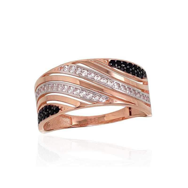 Zelta gredzens 1100885(Au-R+PRh-W+PRh-Bk)_CZ+CZ-BK, Sarkanais Zelts	585°, rodijs (pārklājums) , Cirkoni 