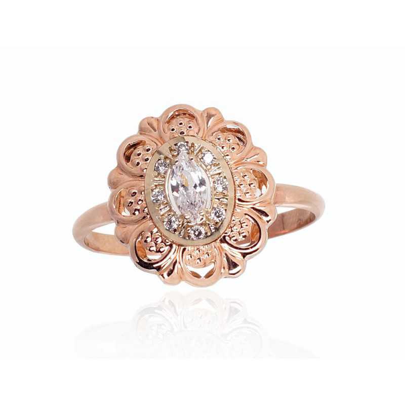 Zelta gredzens 1100898(Au-R+Au-W)_CZ, Sarkanais/Baltais Zelts	585°, Cirkoni 